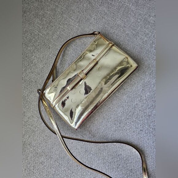 Kate Spade Camellia Street Amy Gold Metallic Reflective Crossbody 9x5 Polka Dot - Picture 1 of 10